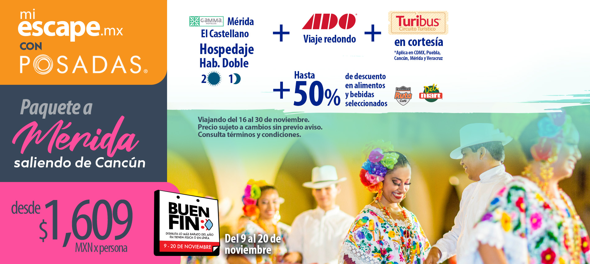 Paquete redondo (Hotel + Autobús) Cancún a Mérida | Mi Escape con Posadas